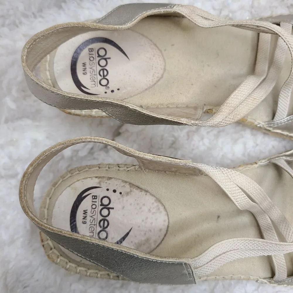 Abeo Bio System Delano Espadrille Wedge Metalic Sandals‎ Size 9